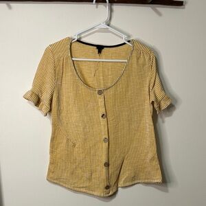 Yellow Striped Button-Up Women's Top size Large